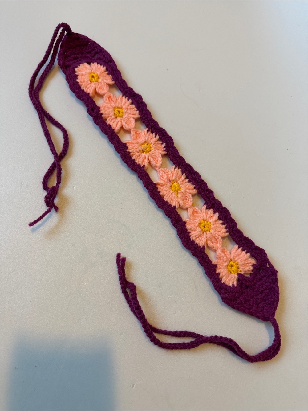 Crocheted Floral Headband in Purple and Peach